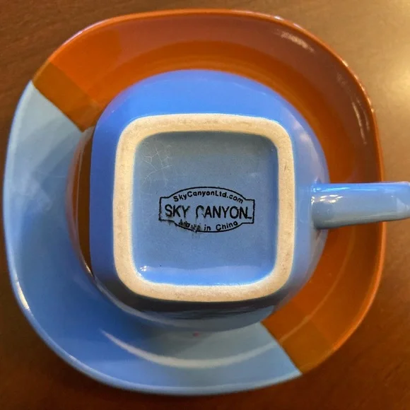 Sky Canyon Color Block Stoneware Cup & Saucer Set of Four - Picture 3 of 6